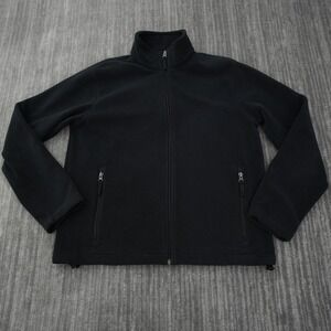 Lands' End Jacket Men Full Zip Fleece Pockets Black Solid Stand Collar Medium